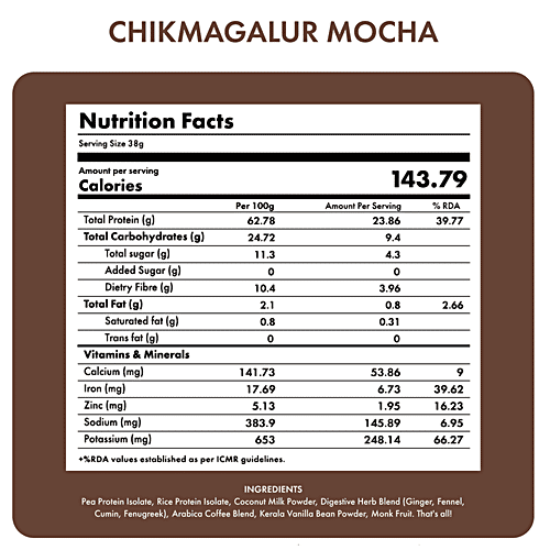 Cosmix No Nonsense Plant Protein Supplement - Chikmagalur Mocha, 500 g  