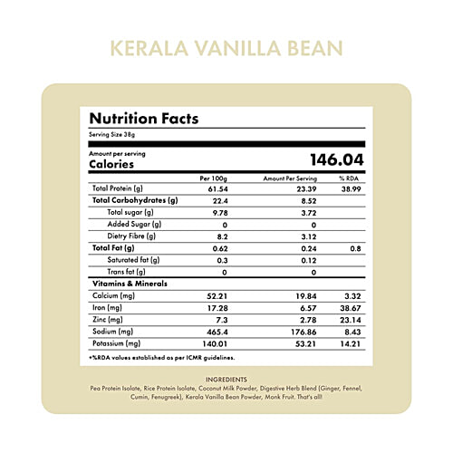 Cosmix No Nonsense Plant Protein Supplement - Kerala Vanilla Bean, 500 g  
