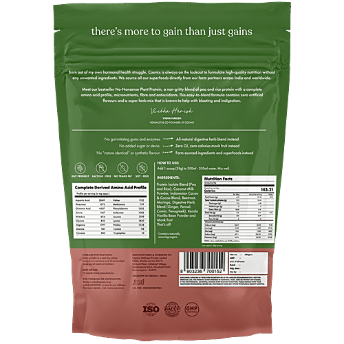 Cosmix No Nonsense Plant Protein Supplement - Cocoa Beet, 500 g Gut Friendly Formulation