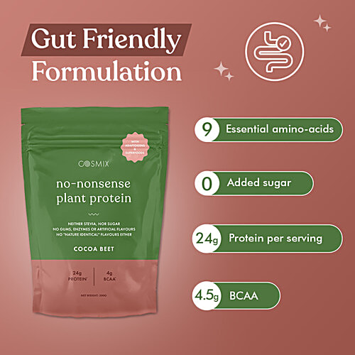 Cosmix No Nonsense Plant Protein Supplement - Cocoa Beet, 500 g Gut Friendly Formulation