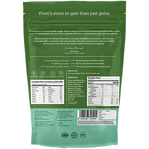 Cosmix No Nonsense Plant Protein Supplement - Mint Cacao, 500 g Gut Friendly Formulation