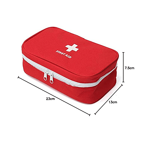 Pearlfiesta Emergency First Aid Kit Pouch Empty - Multi-Layer Travel Medicine, 23 x 13 cm, Red, 1 pc  Zipper pouch, Empty, For First Aid Kit