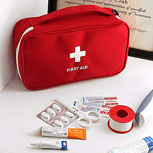 Pearlfiesta Emergency First Aid Kit Pouch Empty - Multi-Layer Travel Medicine, 23 x 13 cm, Red, 1 pc  Zipper pouch, Empty, For First Aid Kit
