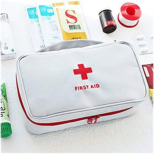 Pearlfiesta Emergency First Aid Kit Pouch Empty - Multi-Layer Travel Medicine, 23 x 13 cm, Grey, 1 pc  Zipper pouch, Empty, For First Aid Kit