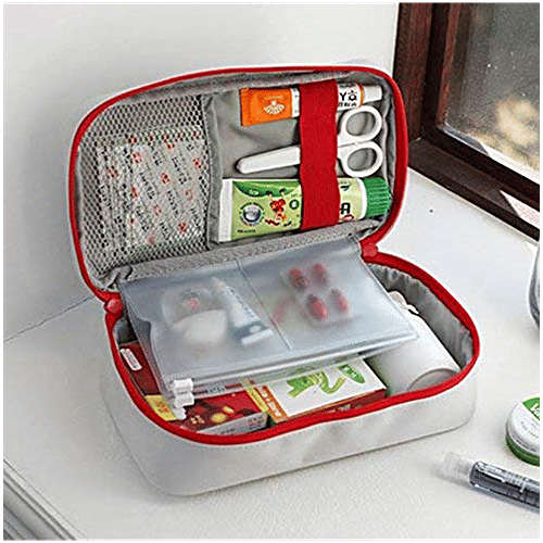 Pearlfiesta Emergency First Aid Kit Pouch Empty - Multi-Layer Travel Medicine, 23 x 13 cm, Grey, 1 pc  Zipper pouch, Empty, For First Aid Kit