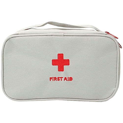 Pearlfiesta Emergency First Aid Kit Pouch Empty - Multi-Layer Travel Medicine, 23 x 13 cm, Grey, 1 pc  Zipper pouch, Empty, For First Aid Kit