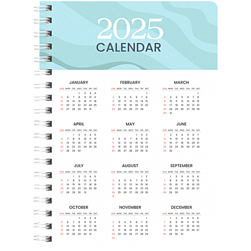 Papboo A5 2025 Hardcover Wiro Diary With Calendar: 80 GSM Paper, Ruled, 188 Pages, Tiffany, 1 pc  Premium Hardbound Matte Finished, Premium White Wiro, Safety Round Corners