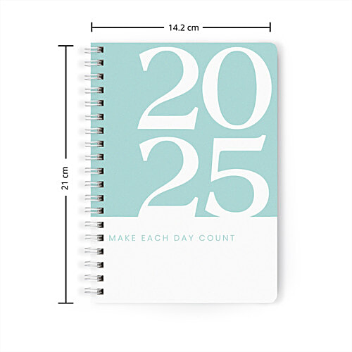 Papboo A5 2025 Hardcover Wiro Diary With Calendar: 80 GSM Paper, Ruled, 188 Pages, Tiffany, 1 pc  Premium Hardbound Matte Finished, Premium White Wiro, Safety Round Corners