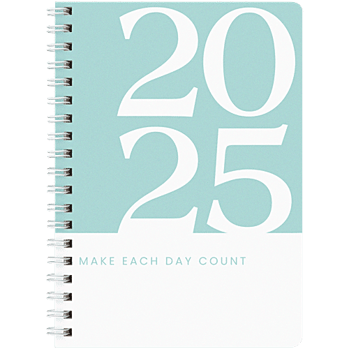 Papboo A5 2025 Hardcover Wiro Diary With Calendar: 80 GSM Paper, Ruled, 188 Pages, Tiffany, 1 pc  Premium Hardbound Matte Finished, Premium White Wiro, Safety Round Corners