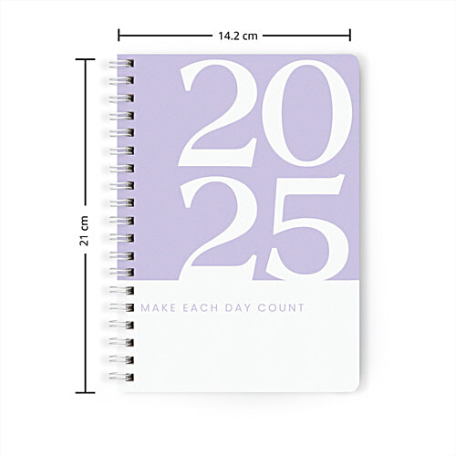 Papboo A5 2025 Hardcover Wiro Diary With Calendar - 80 GSM Paper, Ruled, 188 Pages, Purple, 1 pc  Premium Hardbound Matte Finished, Premium White Wiro, Safety Round Corners