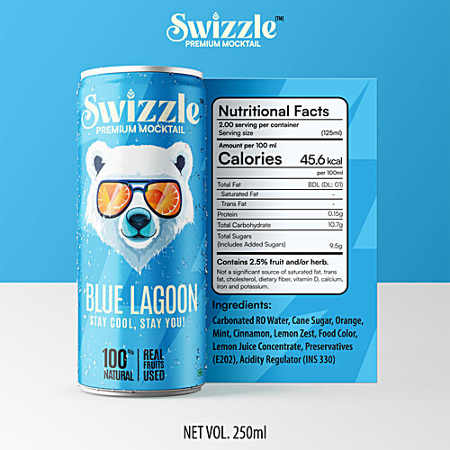 Swizzle Blue Lagoon Premium Mocktail, 250 ml  Real Fruits Used, Natural