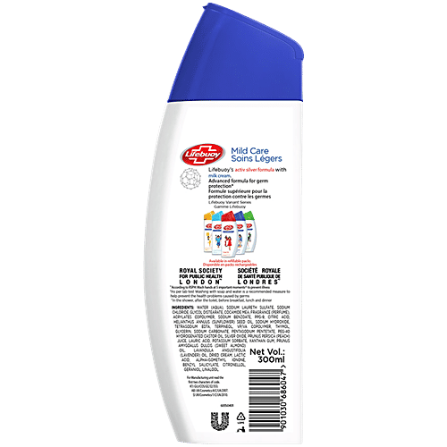 Lifebuoy Body Wash Mild Care Antibacterial Body Wash - With Activ Silver Formula, 300 ml  Gentle Milk Cream Formula with Superior Germ Protection