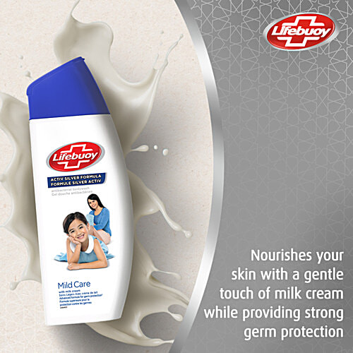 Lifebuoy Body Wash Mild Care Antibacterial Body Wash - With Activ Silver Formula, 300 ml  Gentle Milk Cream Formula with Superior Germ Protection
