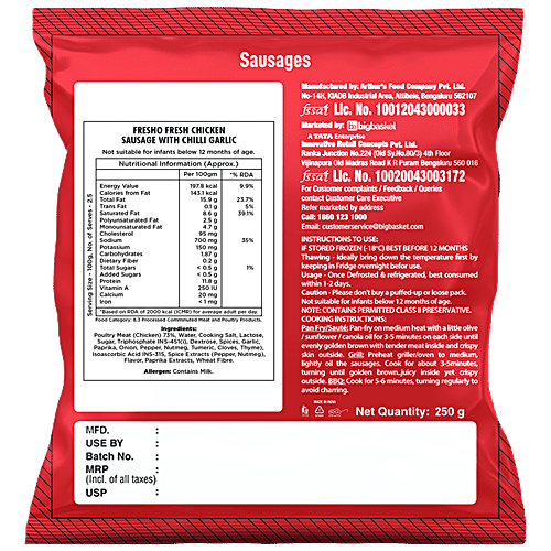 fresho! Chicken Sausage With Chilli Garlic, 250 g  