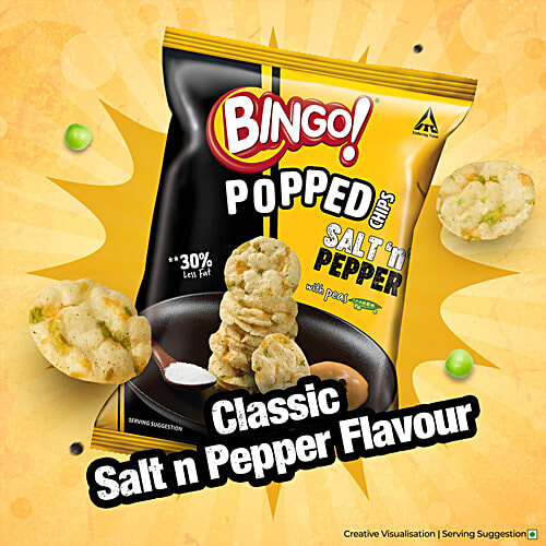 Bingo! Salt 'n' Pepper Popped Chips, 48 g  With the Goodness of Peas, 30% Less Fat