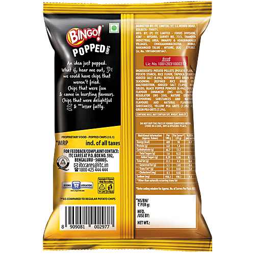 Bingo! Salt 'n' Pepper Popped Chips, 48 g  With the Goodness of Peas, 30% Less Fat