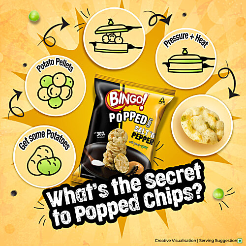 Bingo! Salt 'n' Pepper Popped Chips, 48 g  With the Goodness of Peas, 30% Less Fat