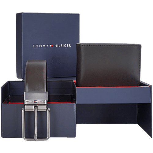 Tommy Hilfiger Black & Brown Carlotta Leather Belt & Wallet Gift Set - Free Size, 1 pc