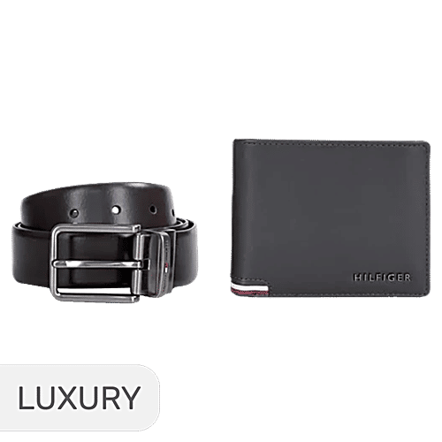 Tommy Hilfiger Black & Brown Carlotta Leather Belt & Wallet Gift Set - Free Size, 1 pc