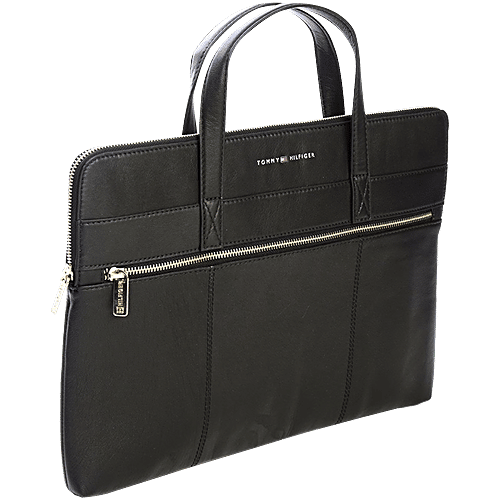 Tommy Hilfiger Black Ronin Large Leather Laptop Bag - Large, 1 pc