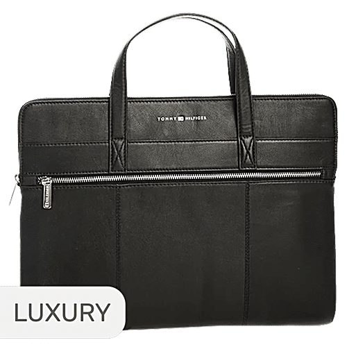 Tommy Hilfiger Black Ronin Large Leather Laptop Bag - Large, 1 pc