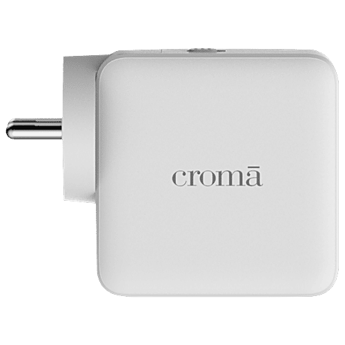 Croma 65W Type C 2-Port Fast Charger Adapter Only, Advance GaN Technology, White, 1 Unit