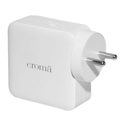 Croma 65W Type C 2-Port Fast Charger Adapter Only, Advance GaN Technology, White, 1 Unit
