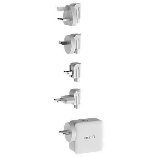 Croma 65W Type C 2-Port Fast Charger Adapter Only, Advance GaN Technology, White, 1 Unit
