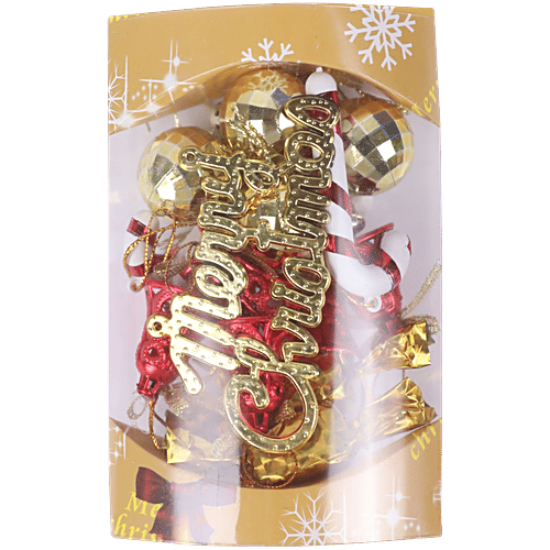 DP Christmas Pendant Ornaments - Colourful Glitter, Red & Golden, 16 pcs