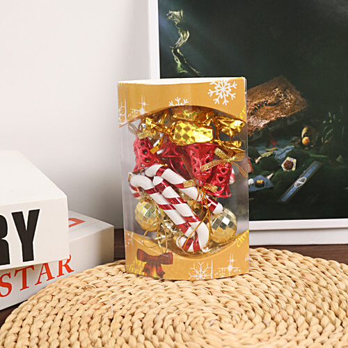 DP Christmas Pendant Ornaments - Colourful Glitter, Red & Golden, 16 pcs