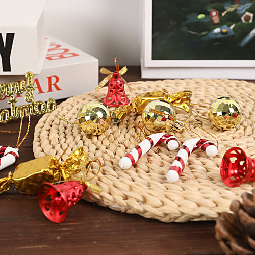 DP Christmas Pendant Ornaments - Colourful Glitter, Red & Golden, 16 pcs