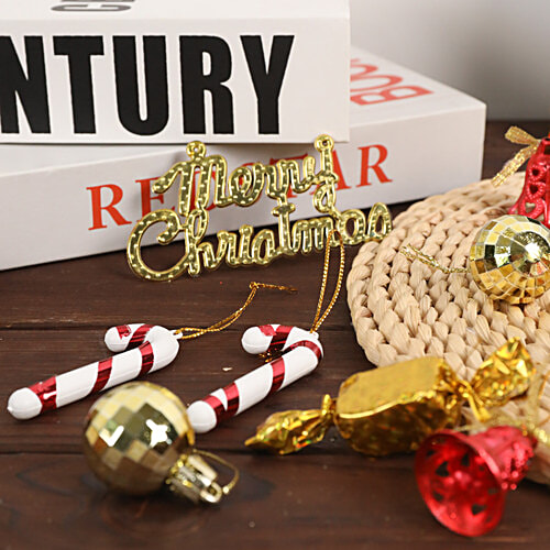 DP Christmas Pendant Ornaments - Colourful Glitter, Red & Golden, 16 pcs