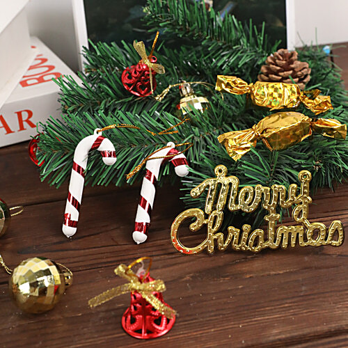 DP Christmas Pendant Ornaments - Colourful Glitter, Red & Golden, 16 pcs