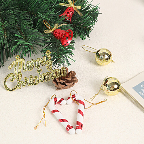 DP Christmas Pendant Ornaments - Colourful Glitter, Red & Golden, 16 pcs