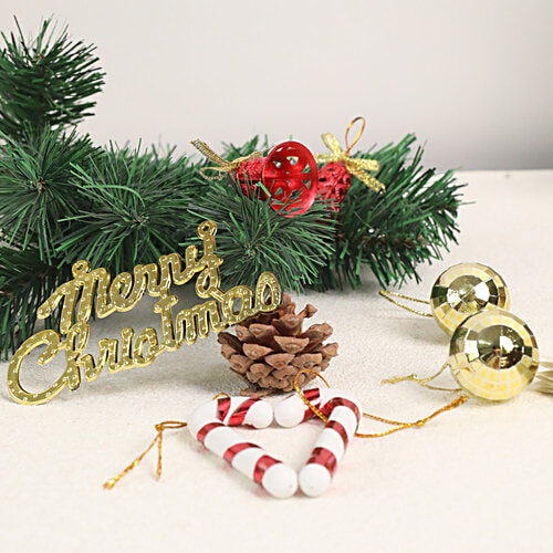 DP Christmas Pendant Ornaments - Colourful Glitter, Red & Golden, 16 pcs