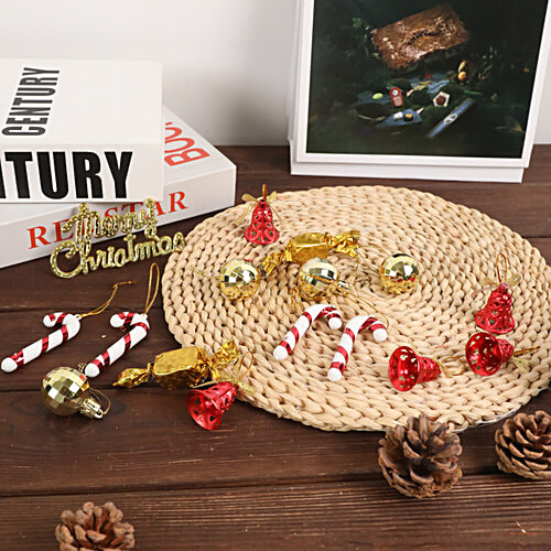 DP Christmas Pendant Ornaments - Colourful Glitter, Red & Golden, 16 pcs