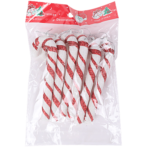 DP Candy Cane Christmas Tree Ornaments - Red & White, 6 pcs