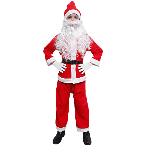 DP Santa Claus Dress Christmas Costume - With Cap, For Kids, 1 Set (3 - 6 Years)