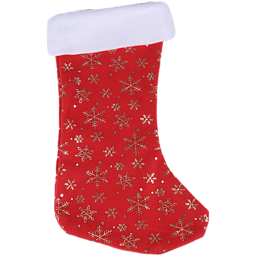 DP Plush Fleece Christmas Stocking - With Snowflake Print, Large, Red, 1 pc