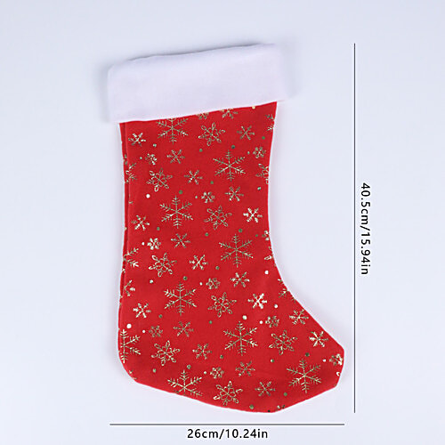 DP Plush Fleece Christmas Stocking - With Snowflake Print, Large, Red, 1 pc