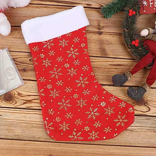 DP Plush Fleece Christmas Stocking - With Snowflake Print, Large, Red, 1 pc