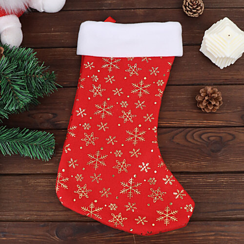 DP Plush Fleece Christmas Stocking - With Snowflake Print, Large, Red, 1 pc