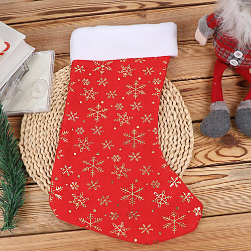 DP Plush Fleece Christmas Stocking - With Snowflake Print, Large, Red, 1 pc