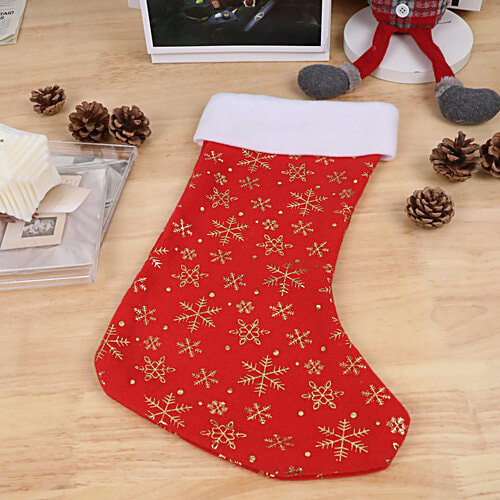 DP Plush Fleece Christmas Stocking - With Snowflake Print, Large, Red, 1 pc