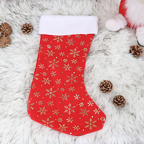 DP Plush Fleece Christmas Stocking - With Snowflake Print, Large, Red, 1 pc