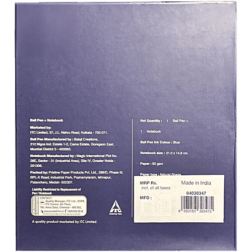 Paperkraft Gift Set A5 Hardbound Metallic Finish Cover Journal 176 Pages + Chopin Lissome Blue Ball Pen, 2 pcs  