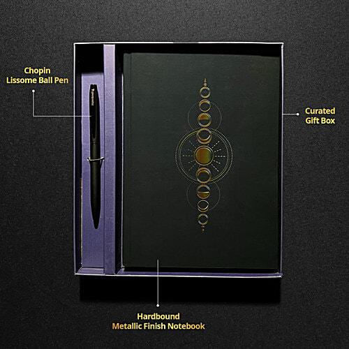 Paperkraft Gift Set A5 Hardbound Metallic Finish Cover Journal 176 Pages + Chopin Lissome Blue Ball Pen, 2 pcs  