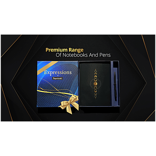 Paperkraft Gift Set A5 Hardbound Metallic Finish Cover Journal 176 Pages + Chopin Lissome Blue Ball Pen, 2 pcs  