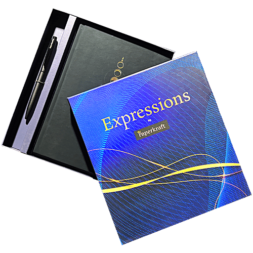 Paperkraft Gift Set A5 Hardbound Metallic Finish Cover Journal 176 Pages + Chopin Lissome Blue Ball Pen, 2 pcs  