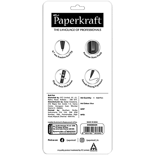 Paperkraft Chopin Lissome Matte Blue Body - Metal Body Pen, Slim & Sleek, Blue Ink Ball, 1 pc  0.7mm Stainless Steel Tip, Best For Gifting & Professional Use, Office meeting essentials